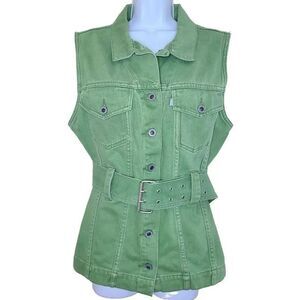 Levi's Women Jackets, 90's Vintage Silver Tab Olive Green Denim Belted Vest, M